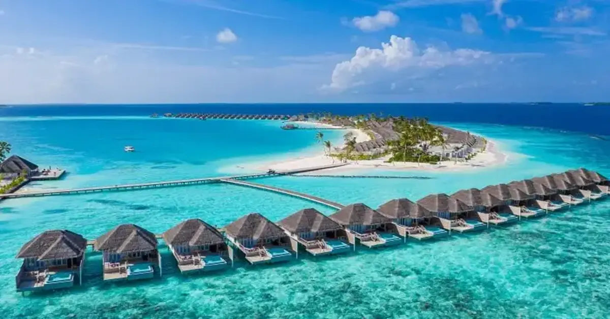 Overwater villas at an island resort