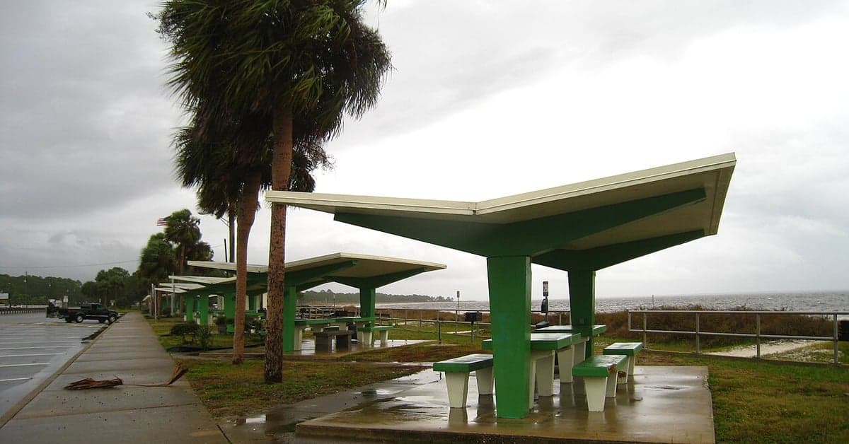 Picnic shelters at Carrabelle Beach, Florida