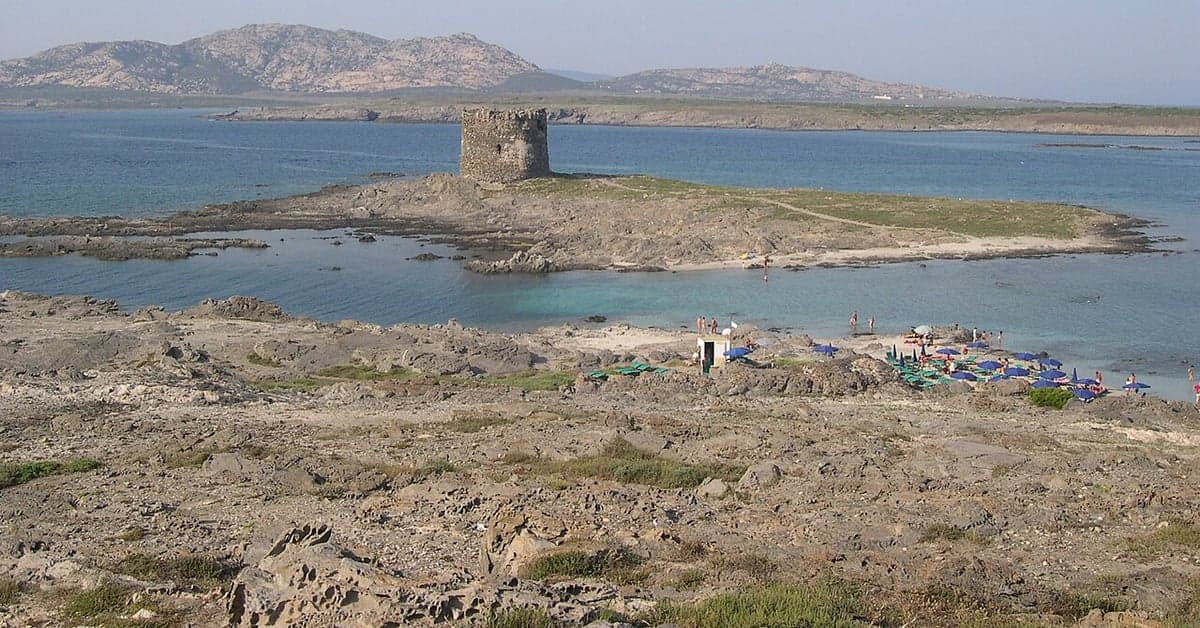 La Pelosa beach and its watchtower, Stintino, Sardinia