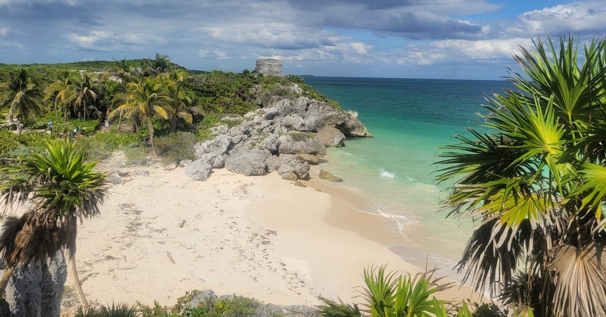 Beach below the Maya ruins at Tulum, Mexico