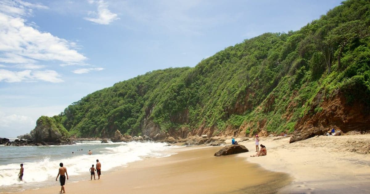 Beach and green hills at Mazunte, Oaxaca