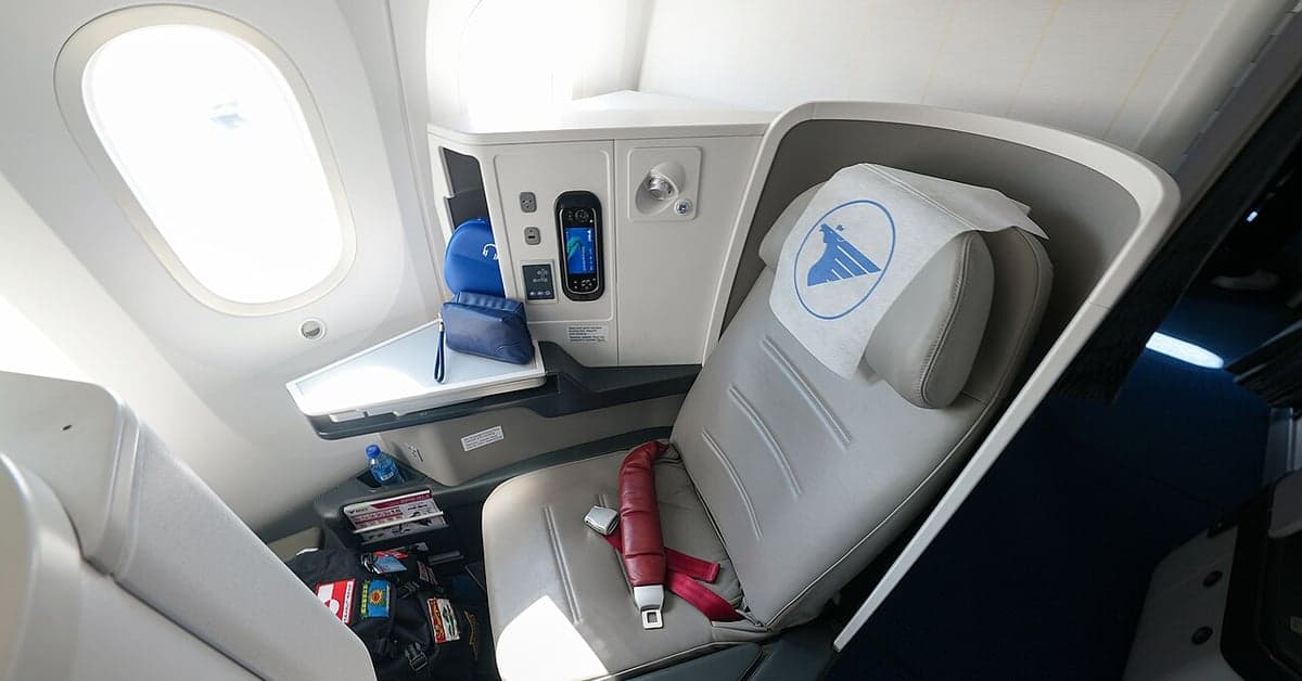 A business class seat on a Boeing 787