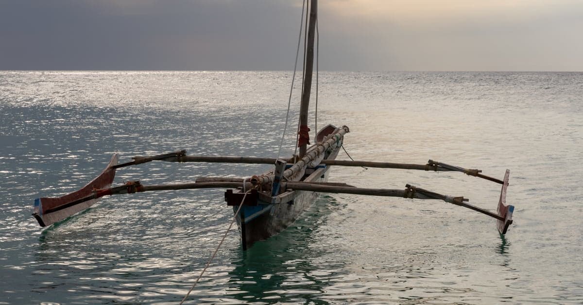 Outrigger boat on the shore of Chumbe Island, Zanzibar