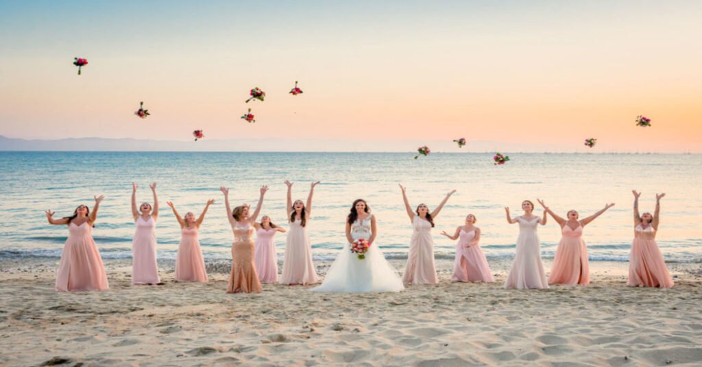 A beach wedding setup along Mexico's Riviera Maya with palm trees and ocean views