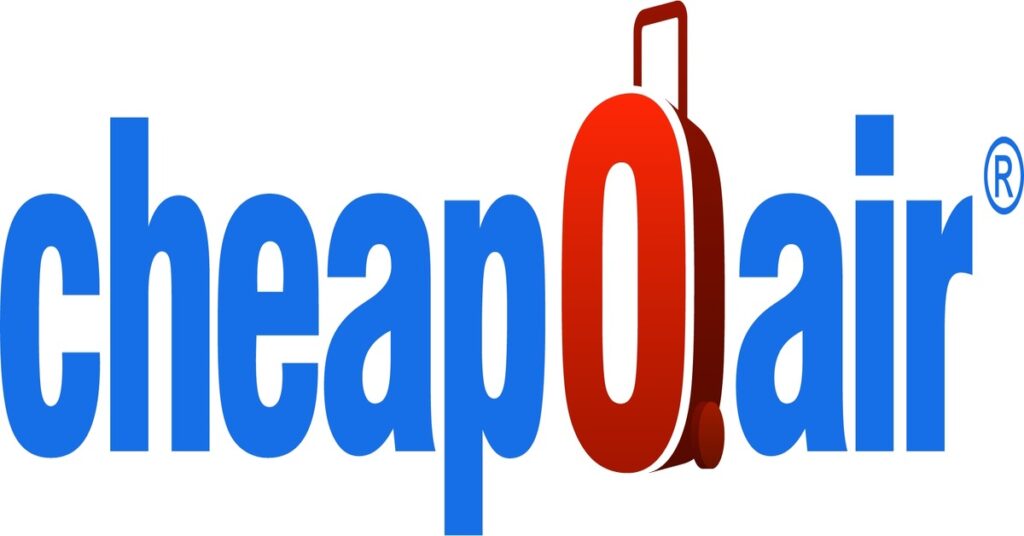 CheapOair booking platform logo and search interface