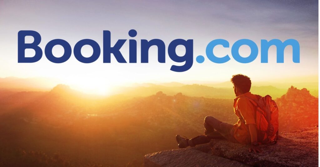 Booking.com search results displaying flight and accommodation options