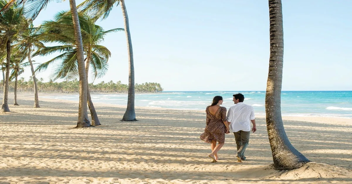 Punta Cana beach in the Dominican Republic with palm-lined white sand and turquoise water