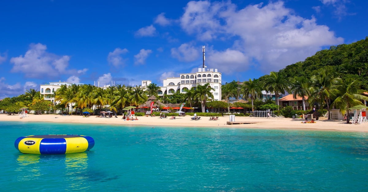 Doctor's Cave Beach in Montego Bay, Jamaica, with calm turquoise waters and white sand