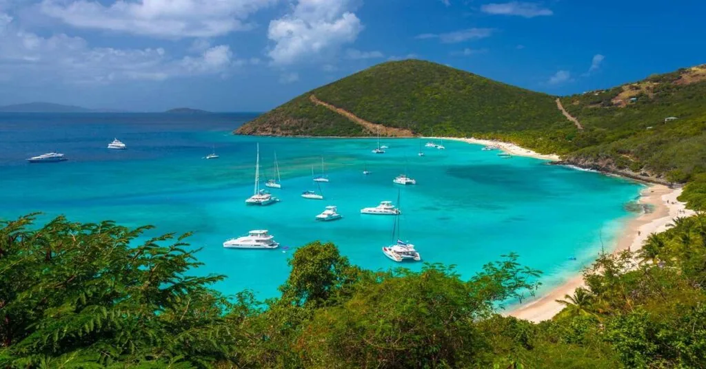 White Bay in Jost Van Dyke with pristine white sand and clear water