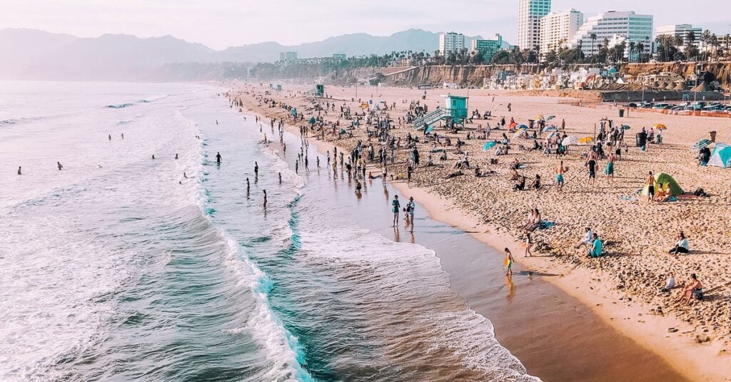 Clearwater Beach in Florida with white sand and calm Gulf waters