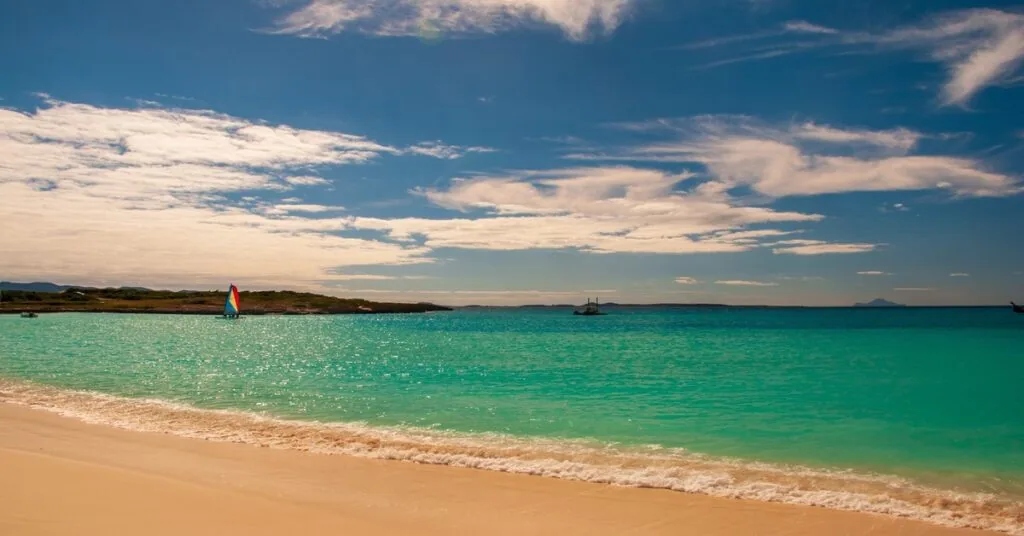 Orient Bay Beach in St. Maarten with beach clubs and blue water