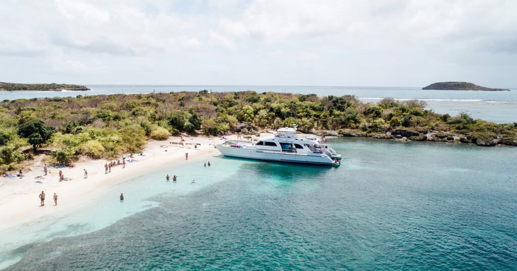 Green Island Beach in Antigua with untouched white sand