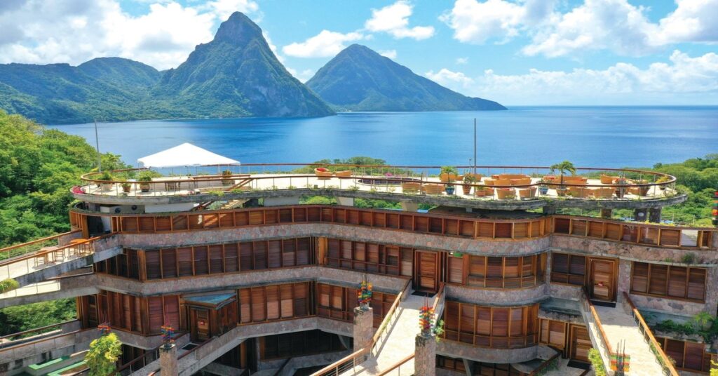 Jade Mountain Resort in St. Lucia overlooking the Pitons