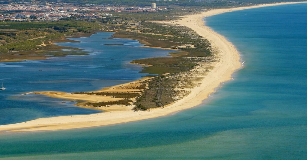 Serene lagoon beach at Praia de Cacela Velha in the eastern Algarve, Portugal