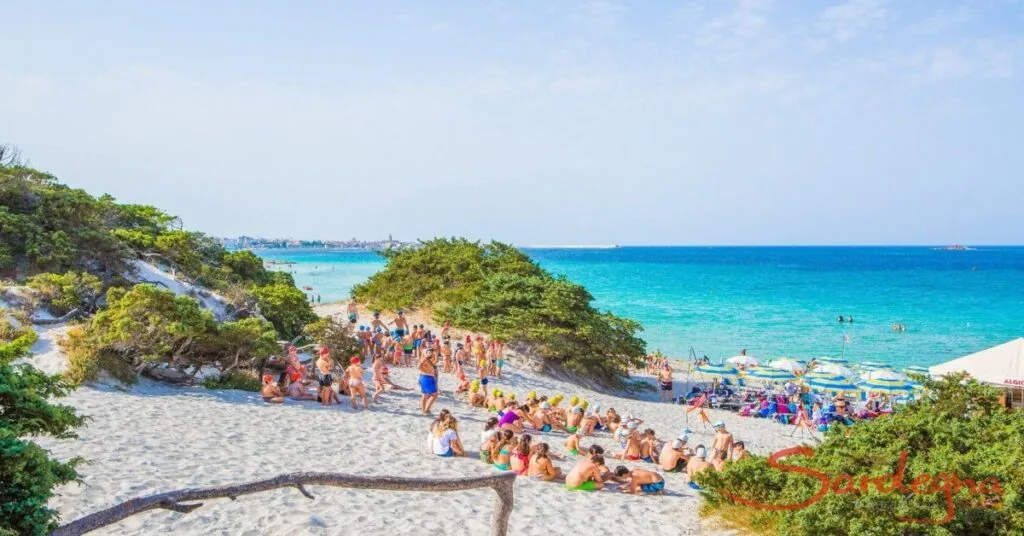 Sandy beach near the historic town of Alghero in Sardinia, Italy