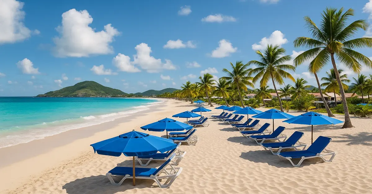Orient Bay Beach on the French side of St. Martin with clear turquoise waters