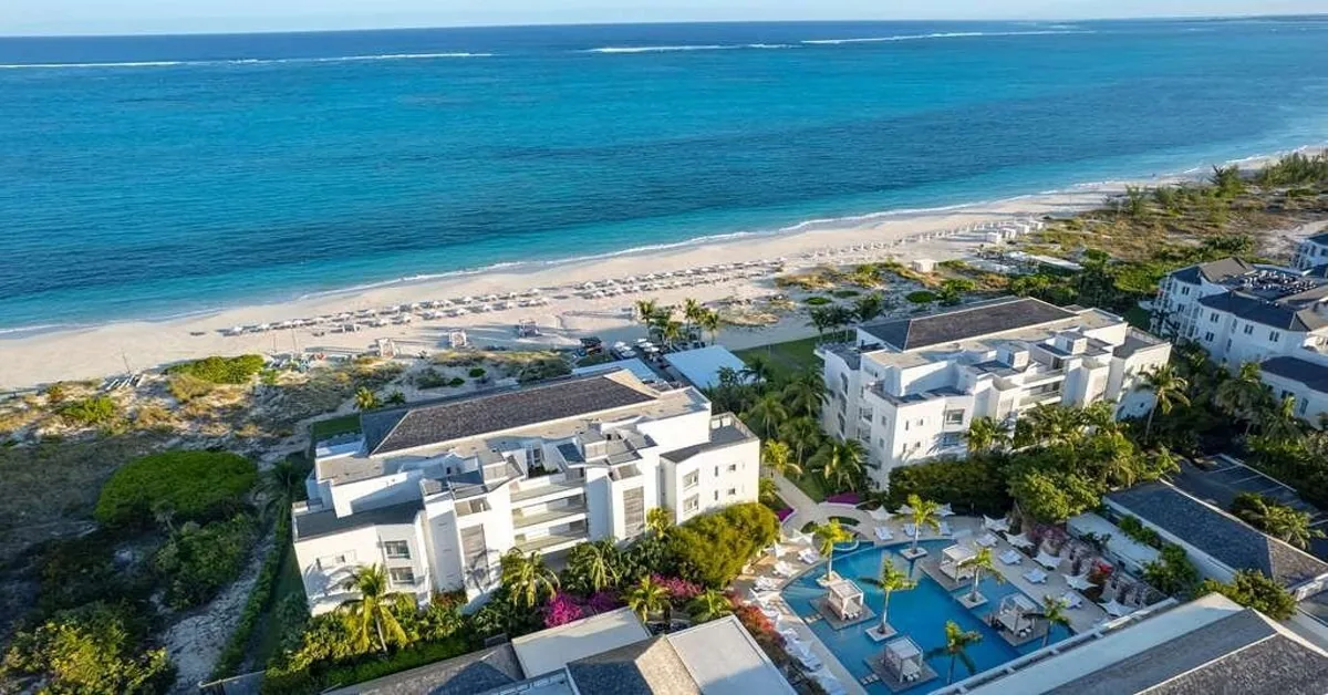Wymara Resort and Villas with contemporary architecture overlooking Grace Bay Beach