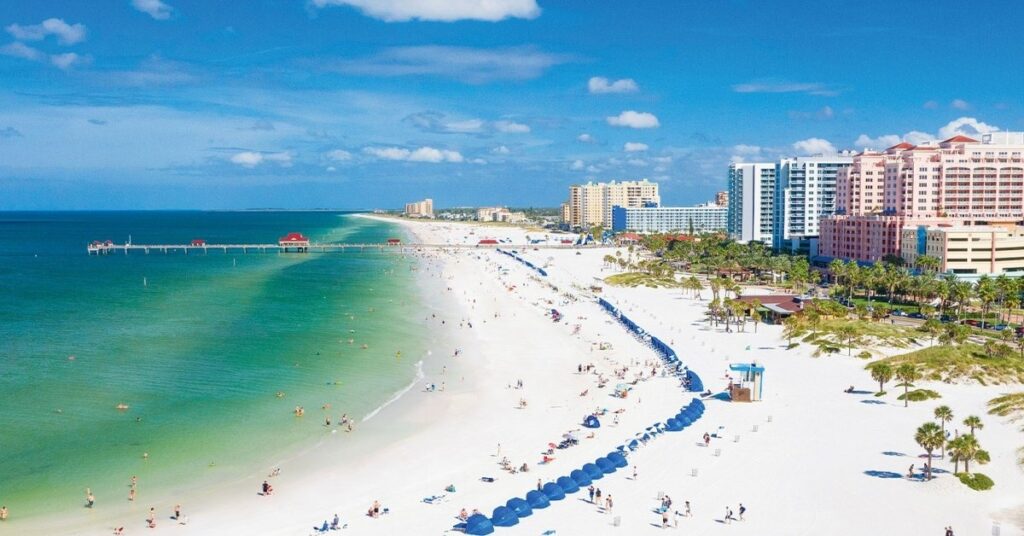 Families enjoying activities on a sunny Florida beach